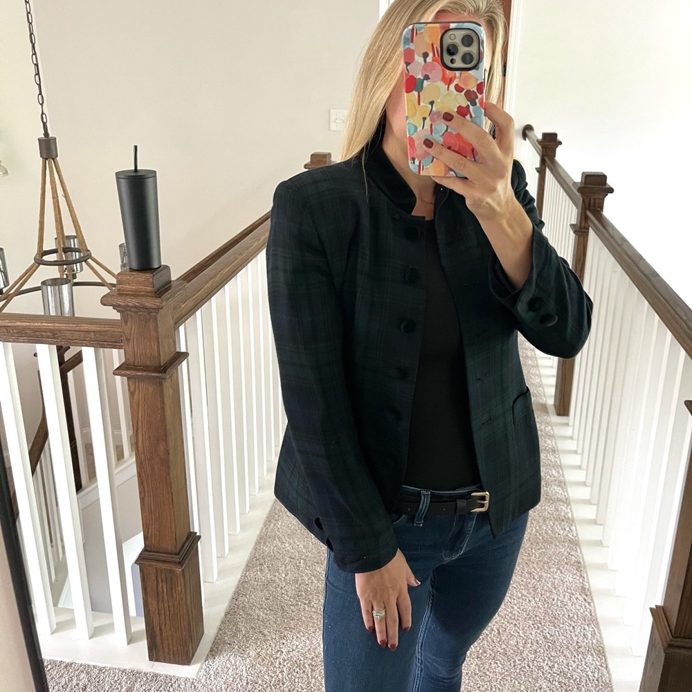 Vintage Navy blue and green petite blazer